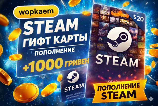 𒋲 1000 ГРИВЕН 𒋲 STEAM GIFT CARD 𒋲 БЫСТРАЯ ВЫДАЧА 𒋲