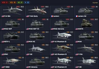 F/A‑18A, F‑14A Early, M1A2 SEP, M1A2 SEP V2, M1A2 Abrams, ADATS, HSTV‑L, M1A1 HC