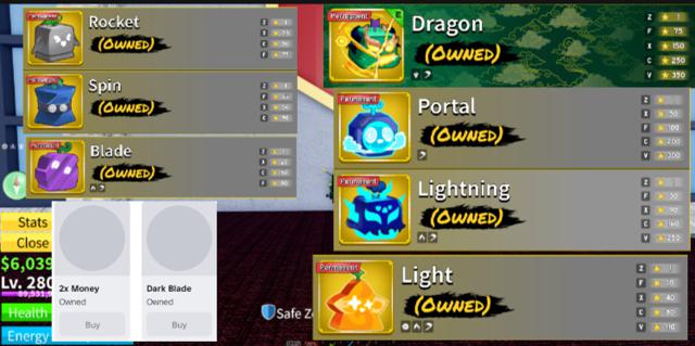 PERMAMENT DRAGON | LIGHTING | PORTAL | LIGHT | SPIN | BLADE | ROCKET | DARK BLADE