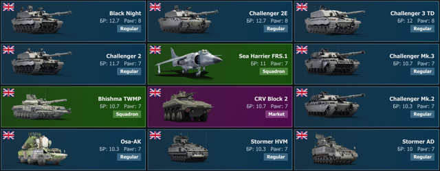 BLACK NIGHT, CHALLENGER 2E, CHALLENGER 3 TD, SEA HARRIER FSR.1, CRV BLOCK 2